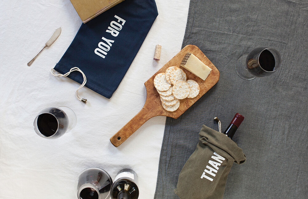 izola design wine bag for you thank you cheese crackers navy army green picnic wood cutting board nyc graphic designer home gift 