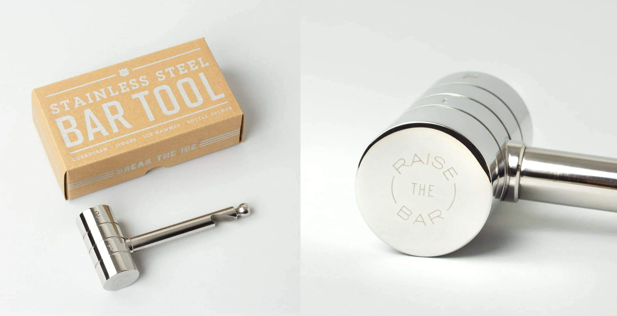 21 nyc graphic designer home gift liquor drinking wine izola design stainless steel bar tool raise the bar packaging kraft silver box