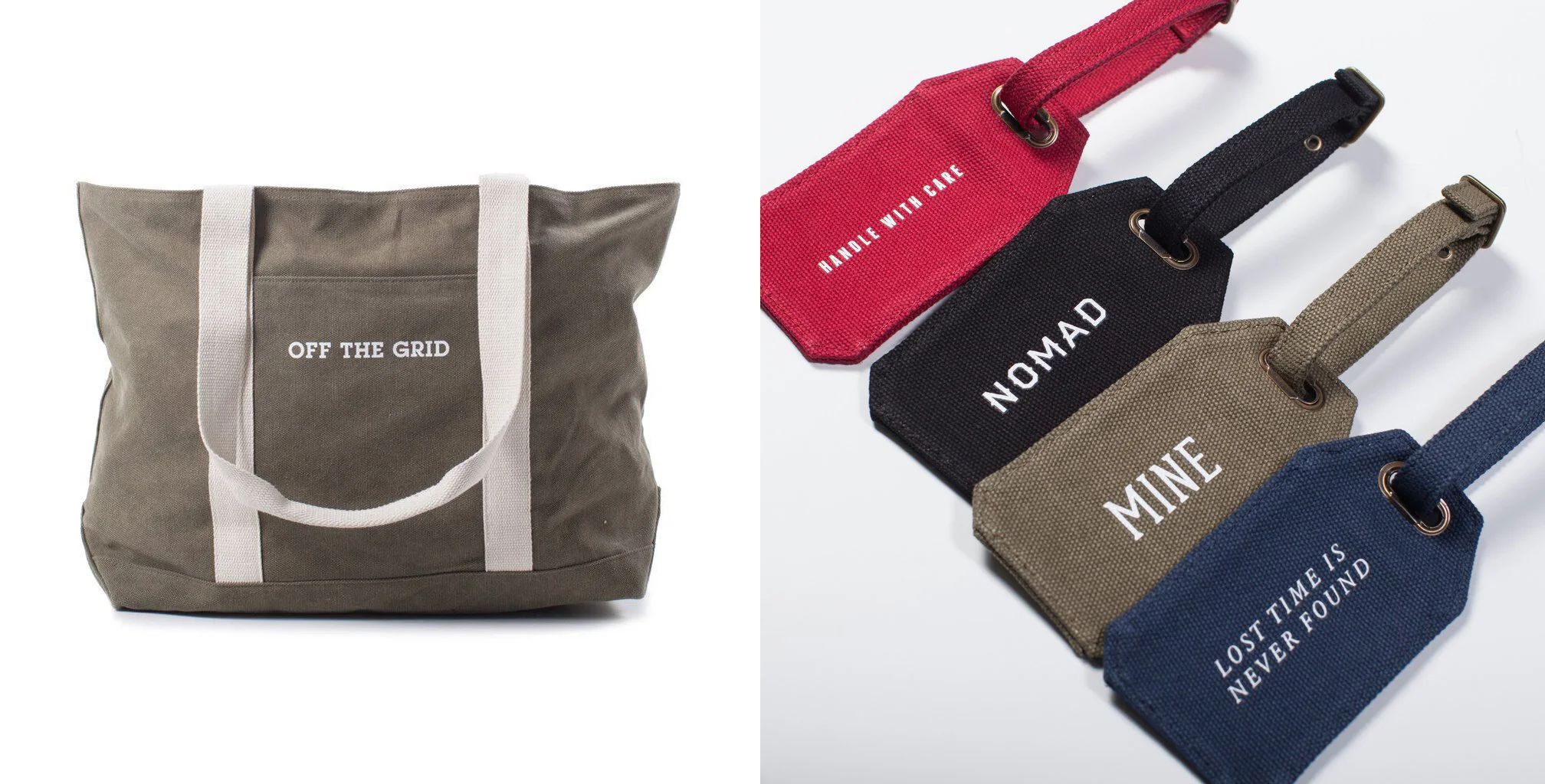 nyc graphic designer home gift izola design off the grid green canvas tote bag luggage tags mine nomad lost time handle care travel accessories adventure