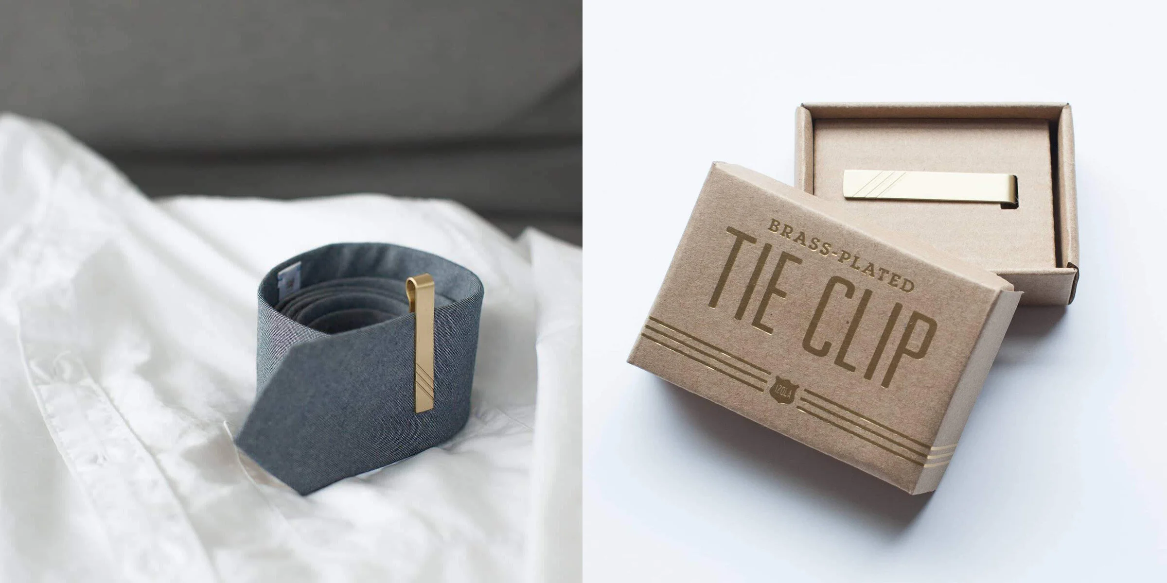 nyc graphic designer home gift izola design tie clip brass-plated kraft box packaging design stripes accessories men wedding event fancy dapper