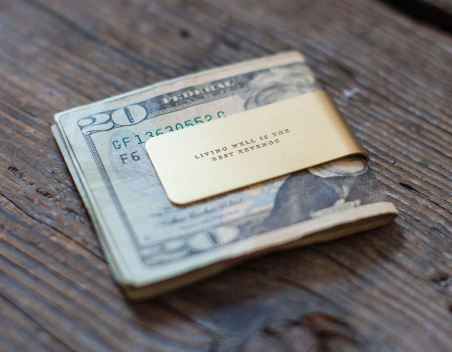 izola design men gift money clip brass $20 living well best revenge nyc graphic designer home bachelor party wedding graduation save savings spend