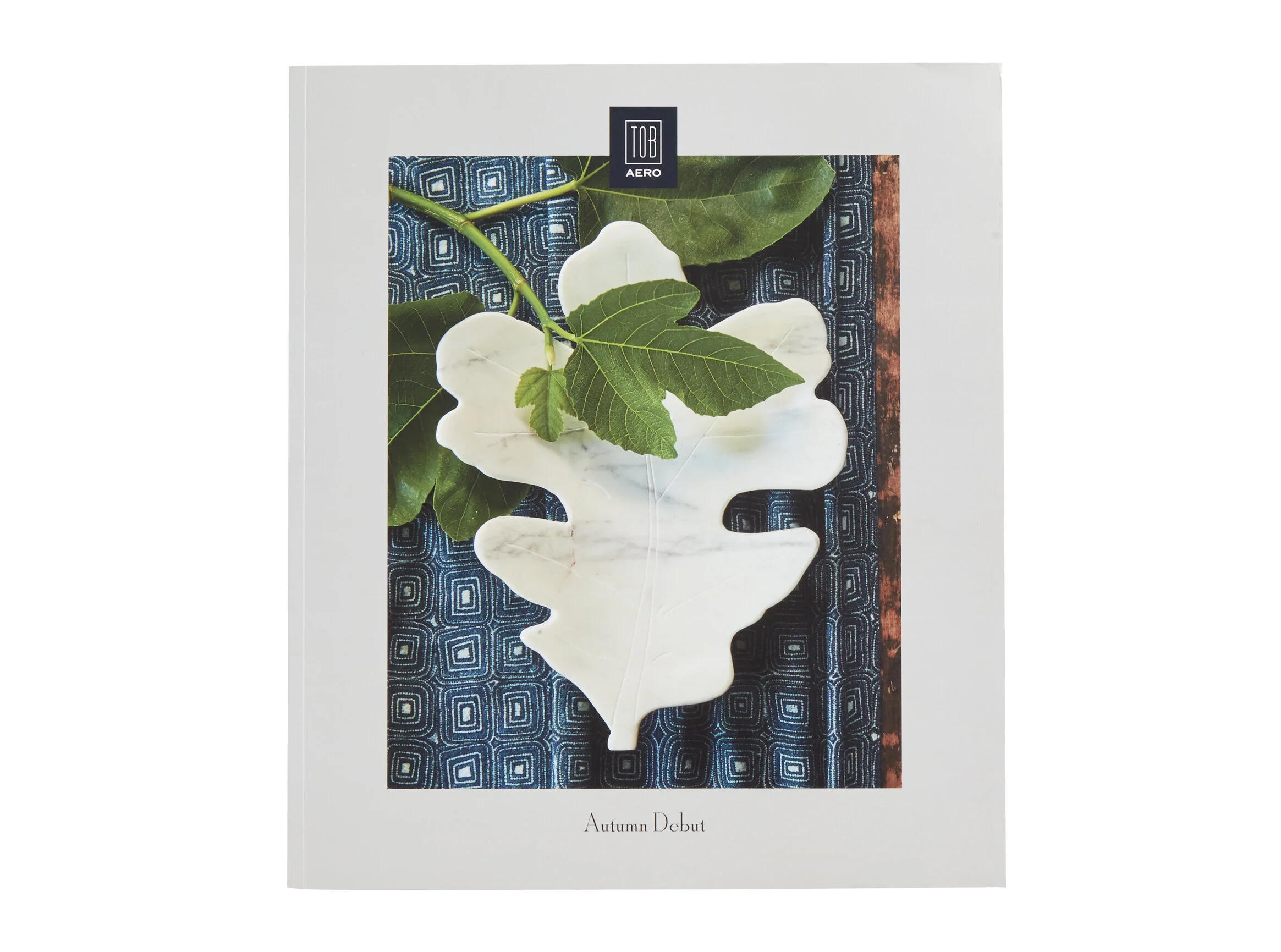 nyc graphic designer tob/aero tob aero thomas o'brien bellport long island new york catalog cover design autumn debut marble leaf indigo runner leaves