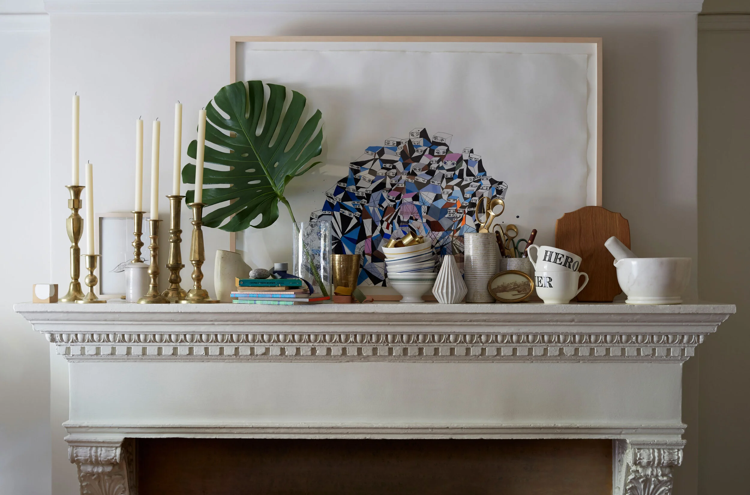 styling kate sears gift home aesthetic movement wholesale art director nyc sir/madam sirmadam stripe cafe au lait bowls endearment grand cups ceramic mugs marble mortar pestle mantle prewar