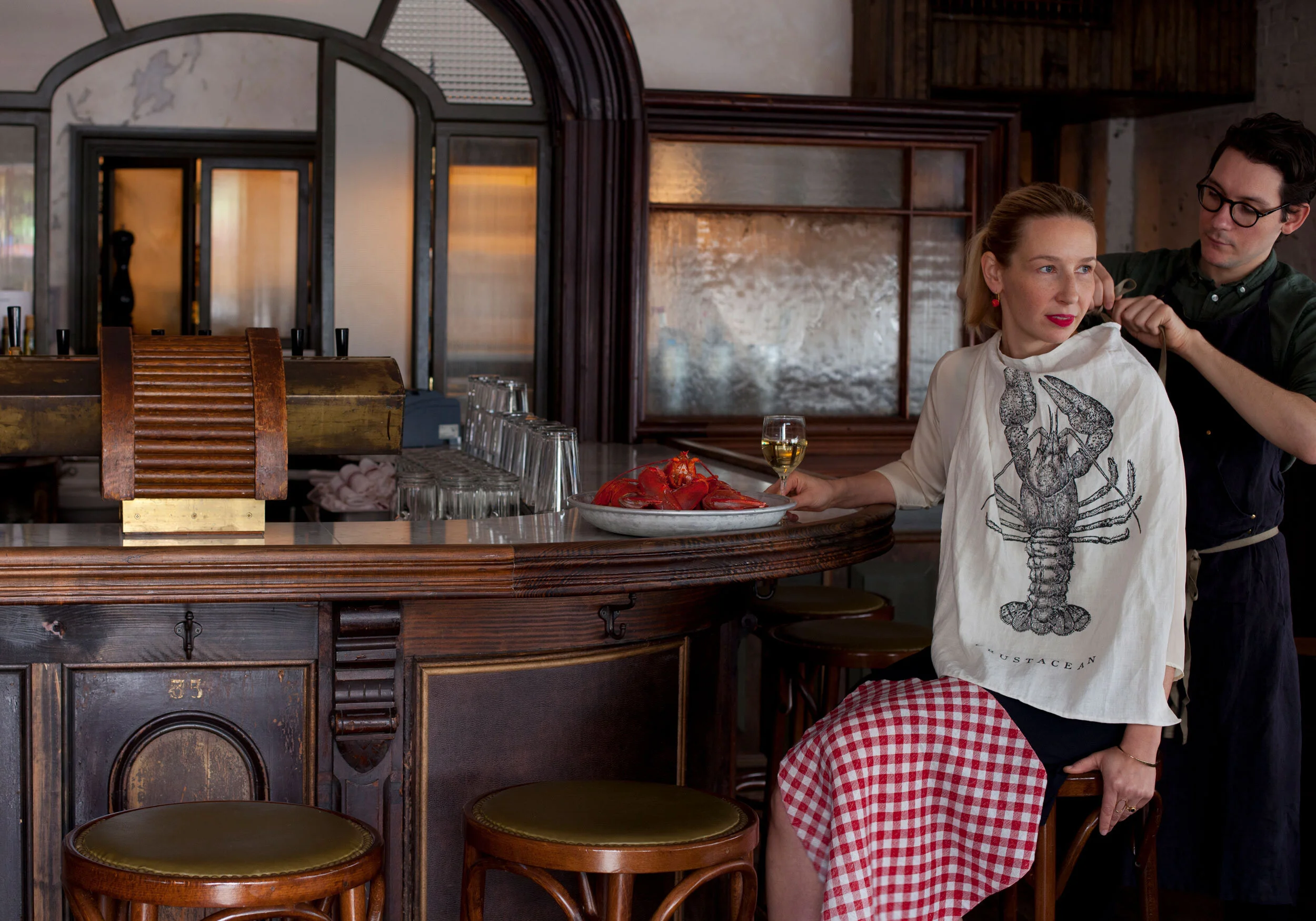 kate sears gift home aesthetic movement wholesale graphic designer nyc sir/madam sirmadam mars astoria new york queens lobster bib dinner wood bar gingham napkin art director
