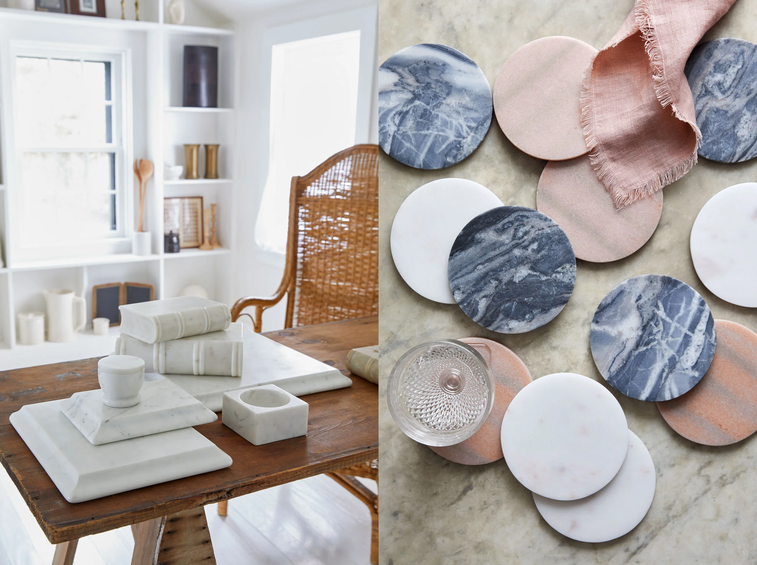 kate sears gift home aesthetic movement wholesale art director nyc sir/madam sirmadam marble boards bowls bookend door stop coasters pink salmon linen napkin office kitchen styling interiors