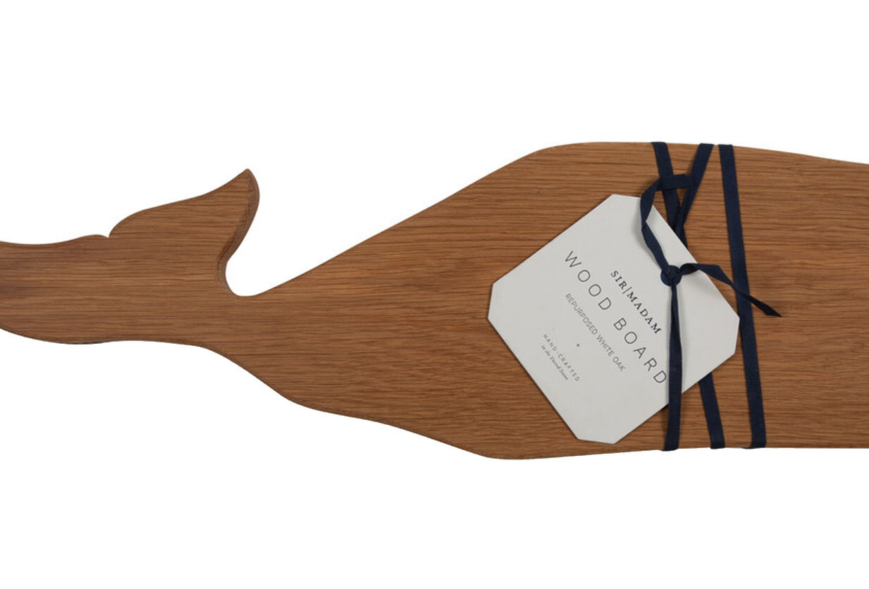 gift home aesthetic movement wholesale graphic designer nyc sir/madam sirmadam wood whale board letterpress packaging tag cranky pressman typography ribbon