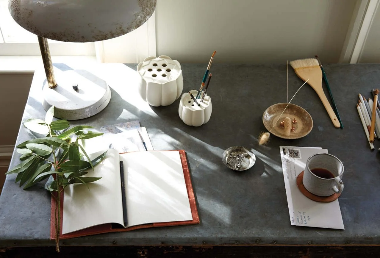 sierra steifman nyc art director photographer lifestyle editorial the floral society ceramic flower frog product design desk journal morning pages journal entry gratitude