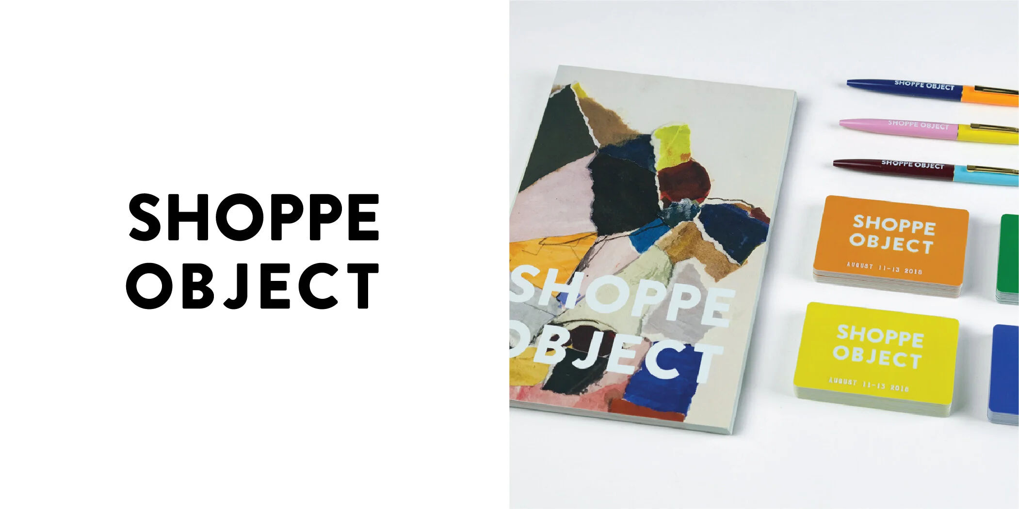 wholesale nyc freelancer graphic designer design direction logo branding sans serif typography trade show shoppe object aesthetic movement id card pens postcard collage sandra constantine