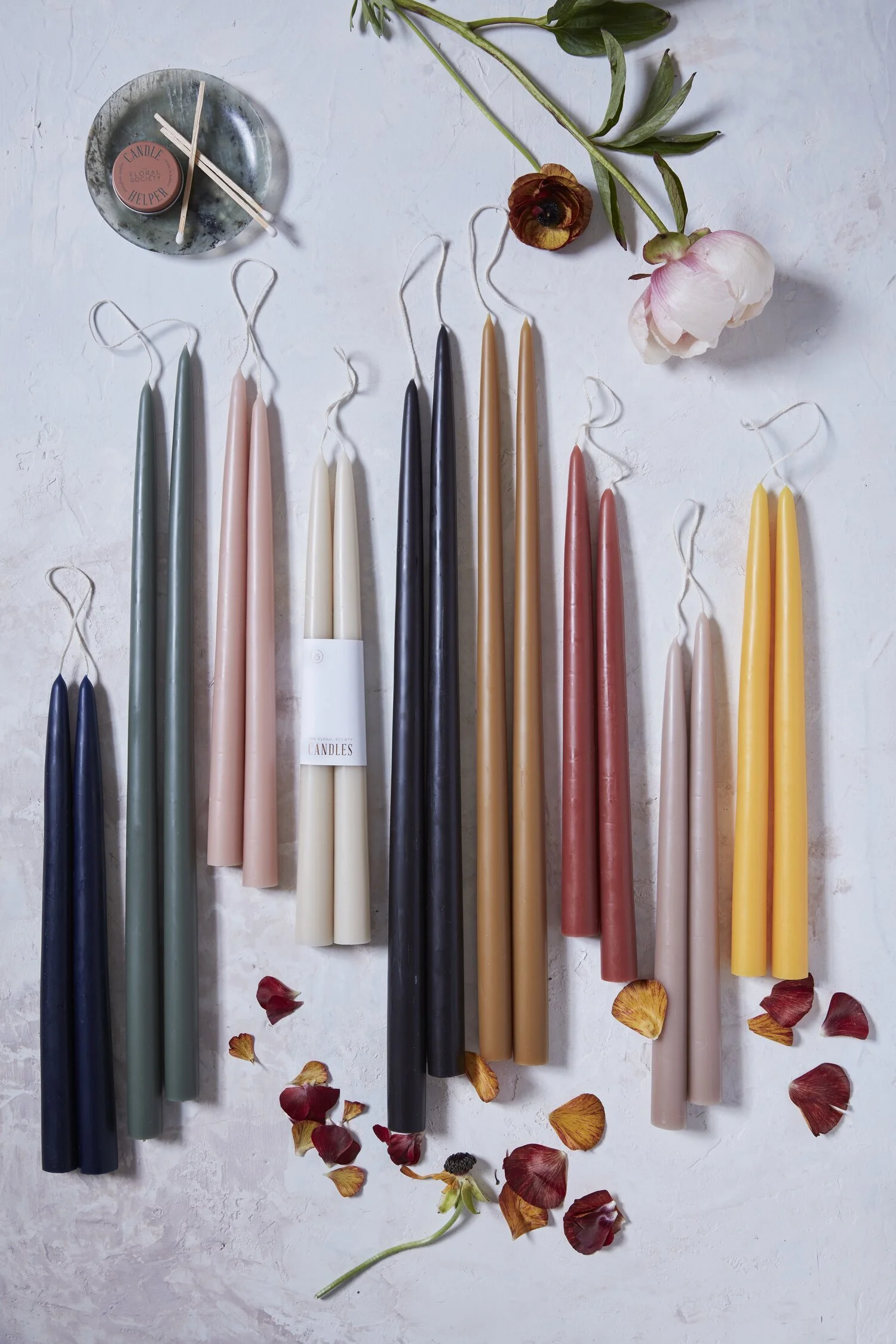 graphic designer sierra steifman nyc art director photographer the floral society taper candles packaging design belly band copper foil miel saffron midnight petal parchment clay wax pair paraffin