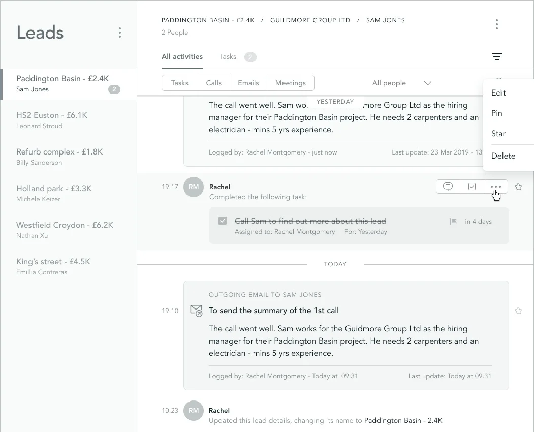 JTBD: Lead management app