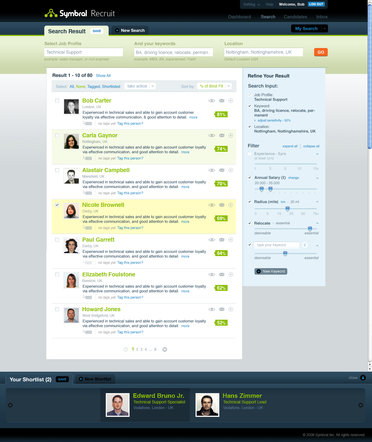 The job search - with drag and drop shortlist