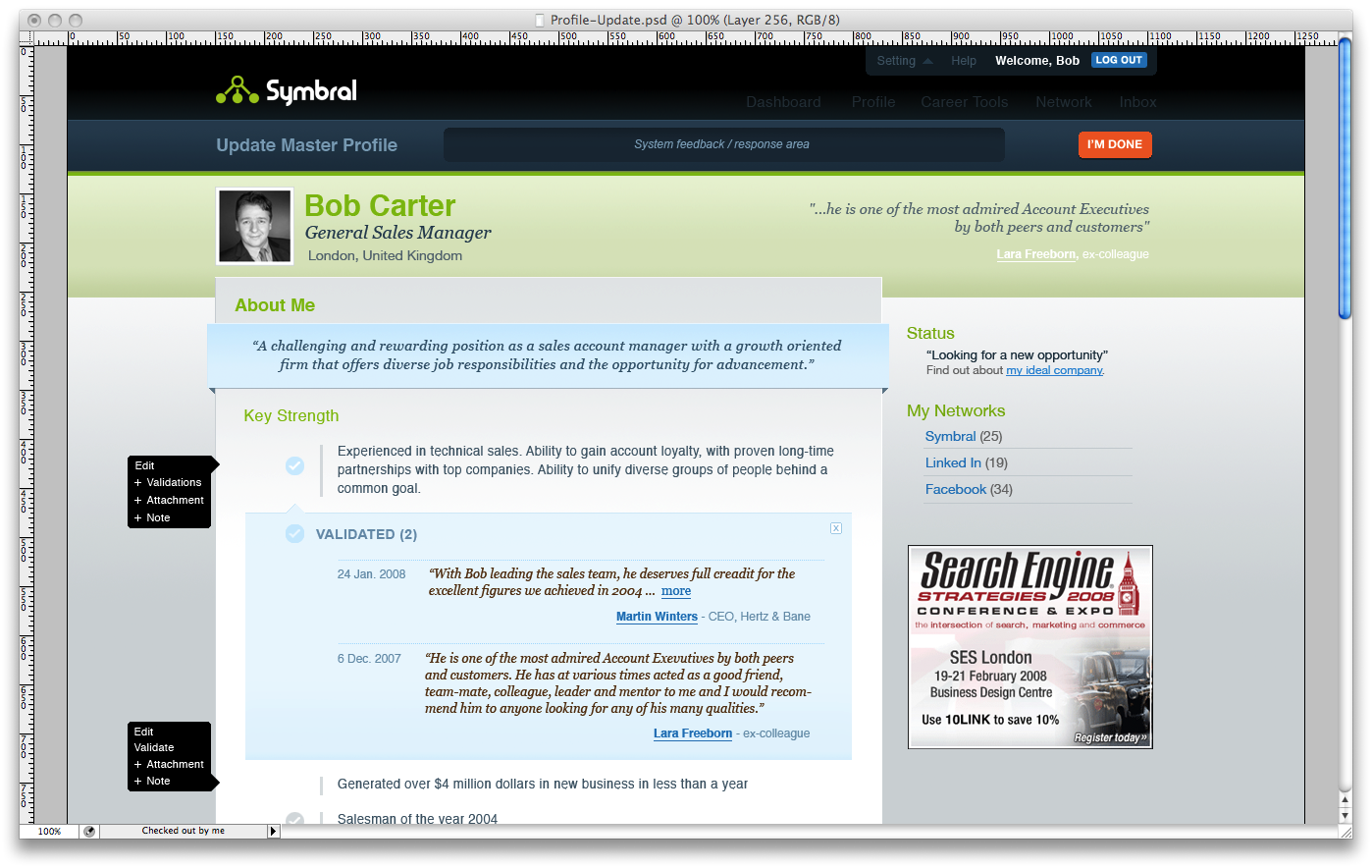 A sample of validated entry on the user profile