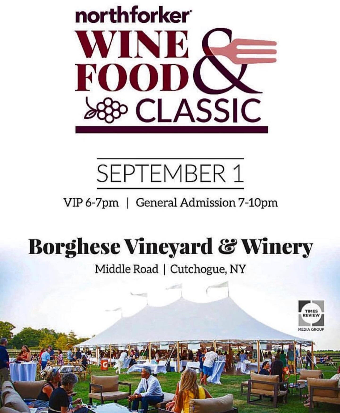 We&rsquo;ll be at the first annual Northforker Food &amp; Wine Classic on 9/1 at @borghesevineyard! For tickets and all the details, head to northforkerevents.com. 

#northforker #winefestival #foodevent #wineries #fallevents