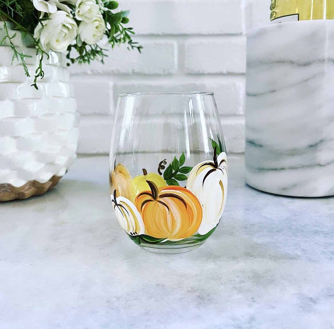 Buy Fall Wine Glasses - Hello Half Glitter & Pumpkin Glass online