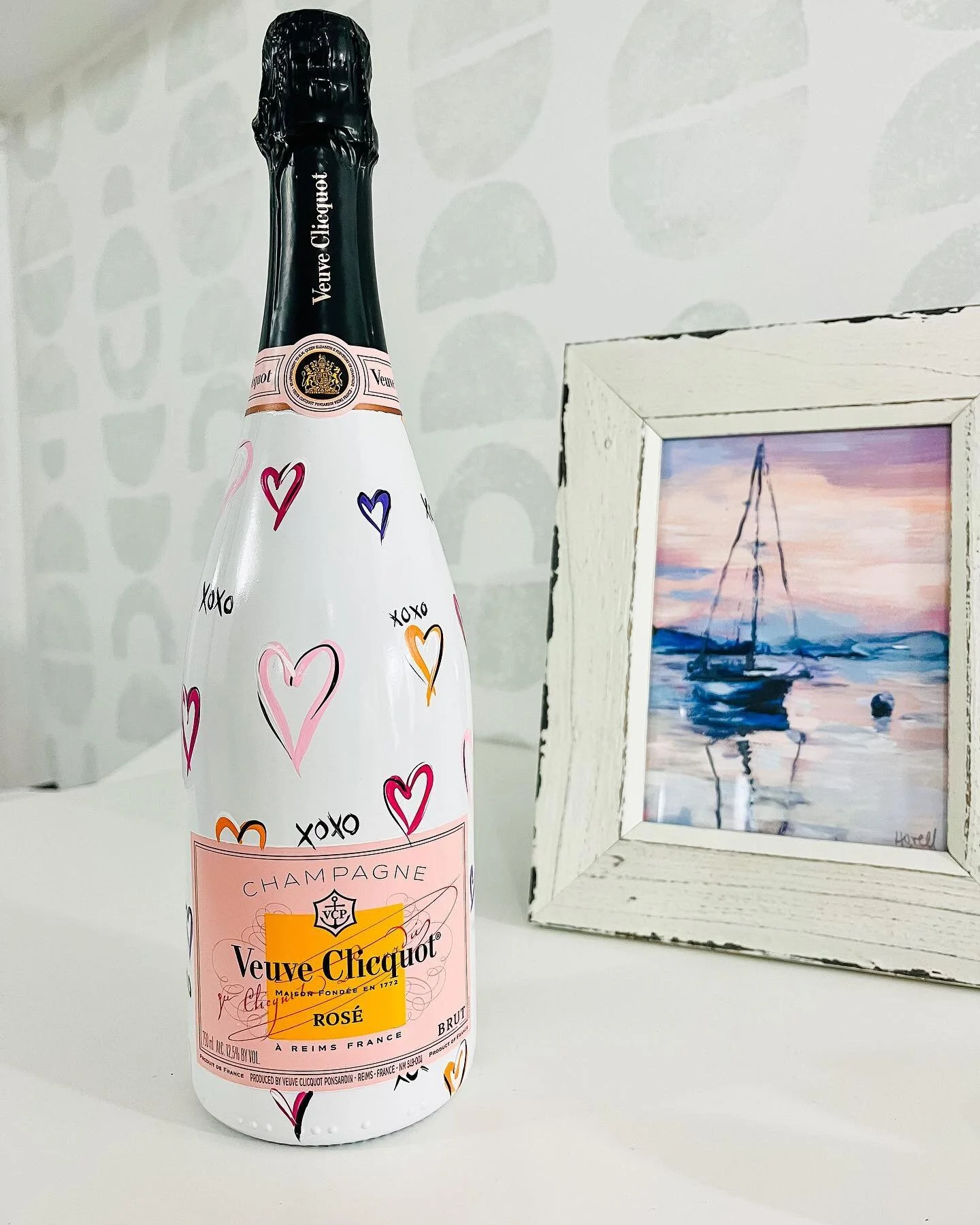 Blush and White Handpainted Veuve Clicquot Bottle — Design House