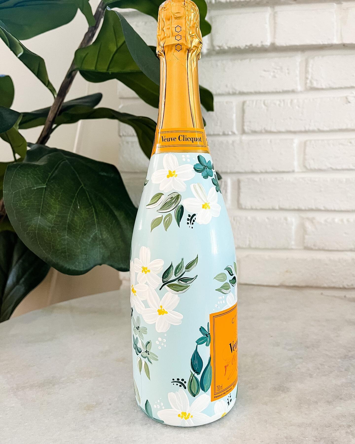 Blush and White Handpainted Veuve Clicquot Bottle — Design House of Moira