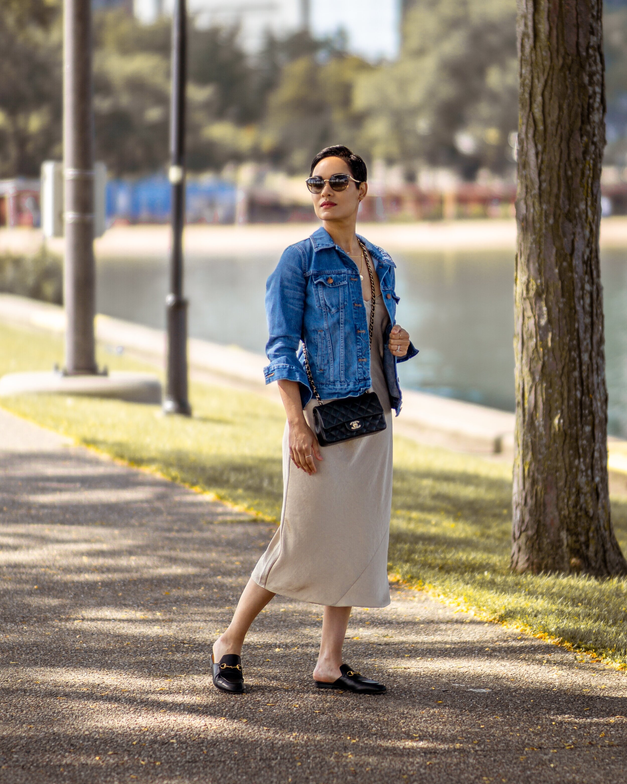 black chanel bag  How to style a slip dress, Black slip dress, Casual fall  outfits