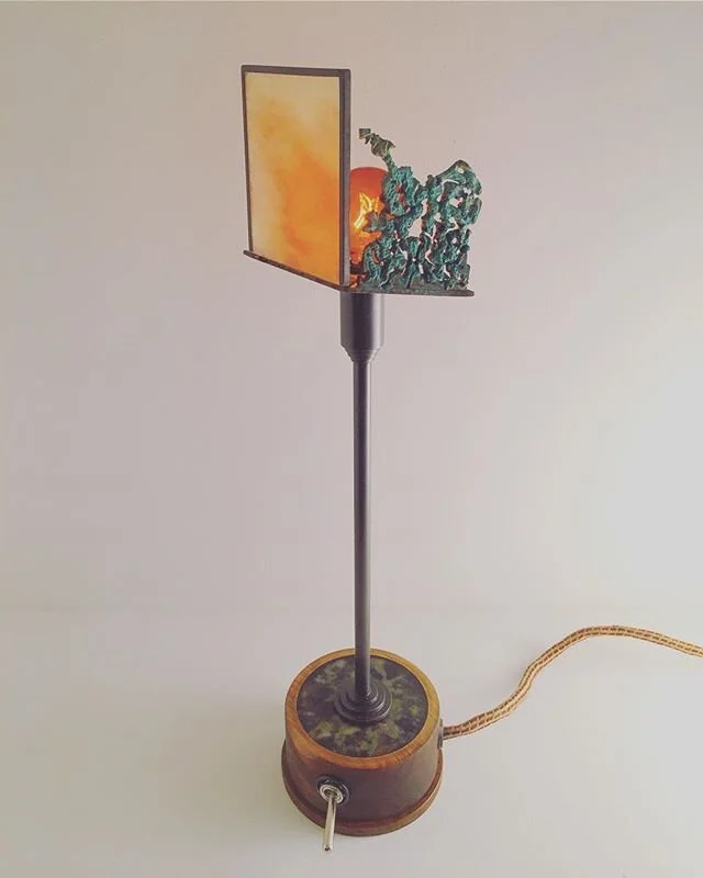 New nightlight- brass, steel, wood, carpet padding w/ resin, glass. These lamps are all parts I&rsquo;ve machined/ fabricated and silver soldered,all patina (no paint). Vintage cloth cables I&rsquo;ve been collecting. Come see em @jigshopsf