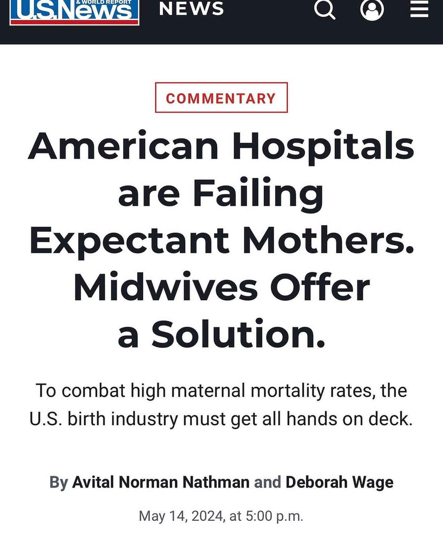 Repost from @speakingofbirth
&bull;
https://www.usnews.com/opinion/articles/2024-05-14/american-hospitals-are-failing-expectant-mothers-midwives-offer-a-solution