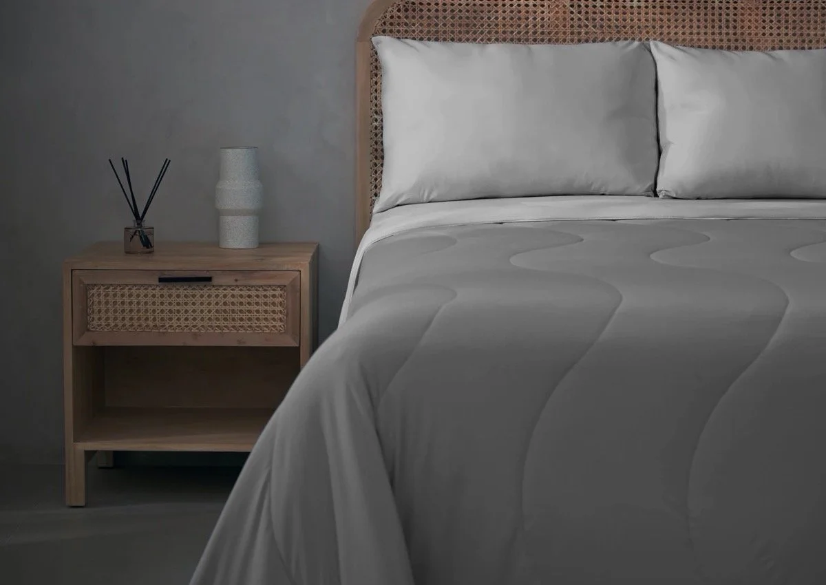 Rest Evercool Cooling Comforter in Cool Gray on a made bed