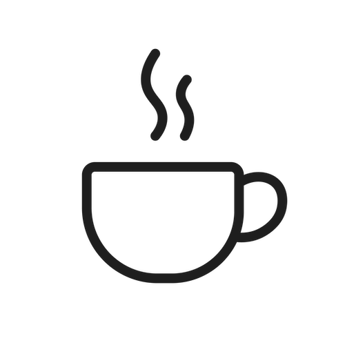 Icon of a steaming hot coffee mug.