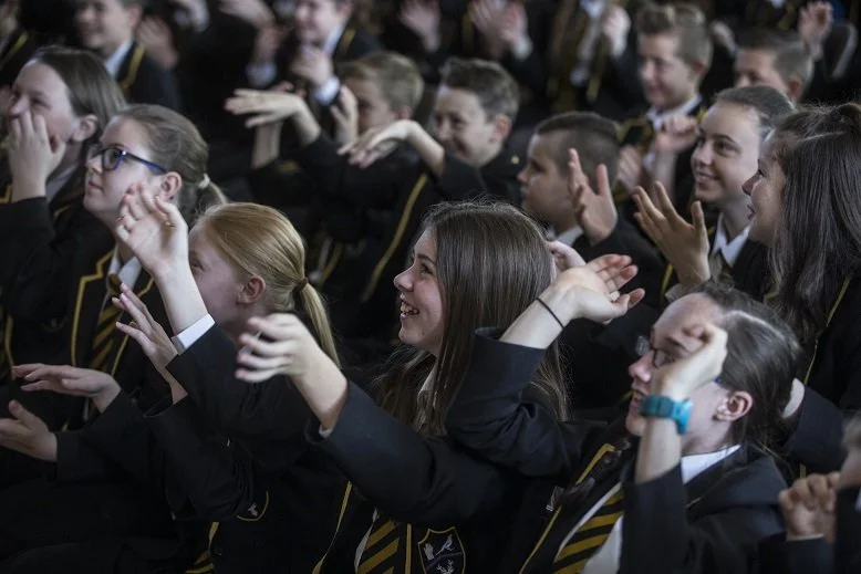 Students taking part in a KS3 road safety workshop following a live performance in Essex.