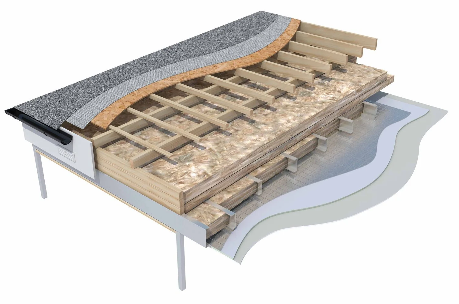  Flat roof construction components cutaway 