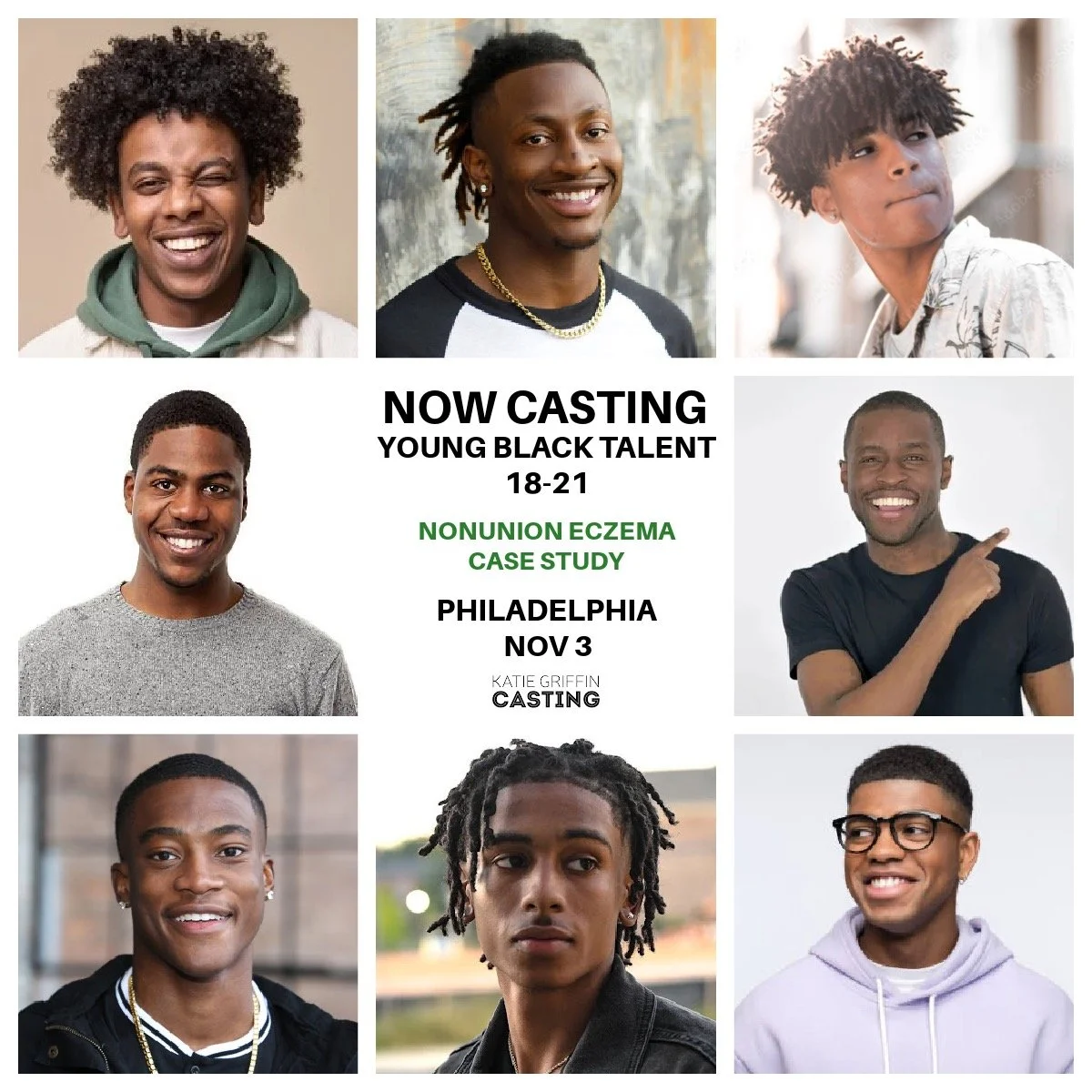 NOW CASTING Young black male talent between 18-21 for a nonunion eczema case study that shoots in Philadelphia, PA for a half day on 11/3. If that&rsquo;s you or someone you know, tag yourself, tag a friend or shoot us a DM for project details and di