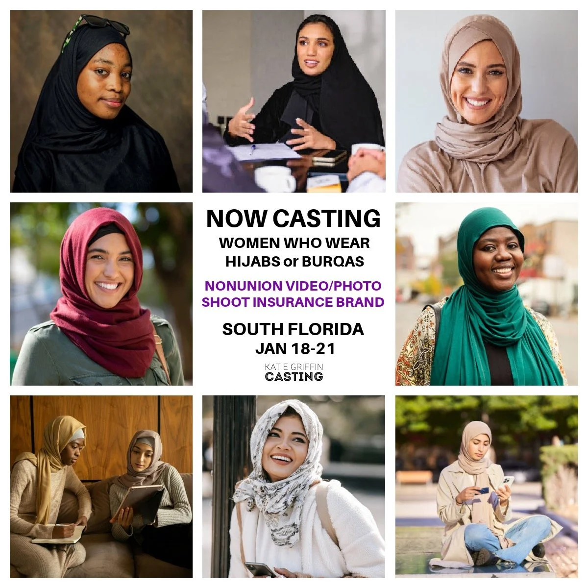 NOW CASTING women in South Florida who wear hijabs or burqas for a nonunion video + photo project shooting January 18&ndash;21, 2026.
We&rsquo;re looking for women ages 18&ndash;85 who proudly express their identity through hijab or burqa in their ev