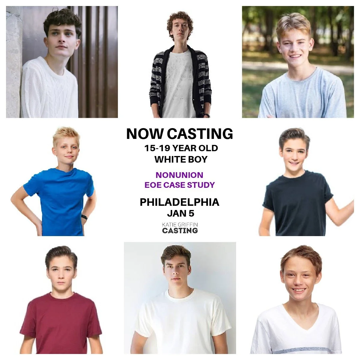 NOW CASTING Caucasian teenage boy between 15-19 to portray a patient in a Nonunion EOE Case Study. We're looking for a petite frame. Wardrobe will be casual, including a button-down shirt. Hair should be neatly cropped. Talent should be comfortable s
