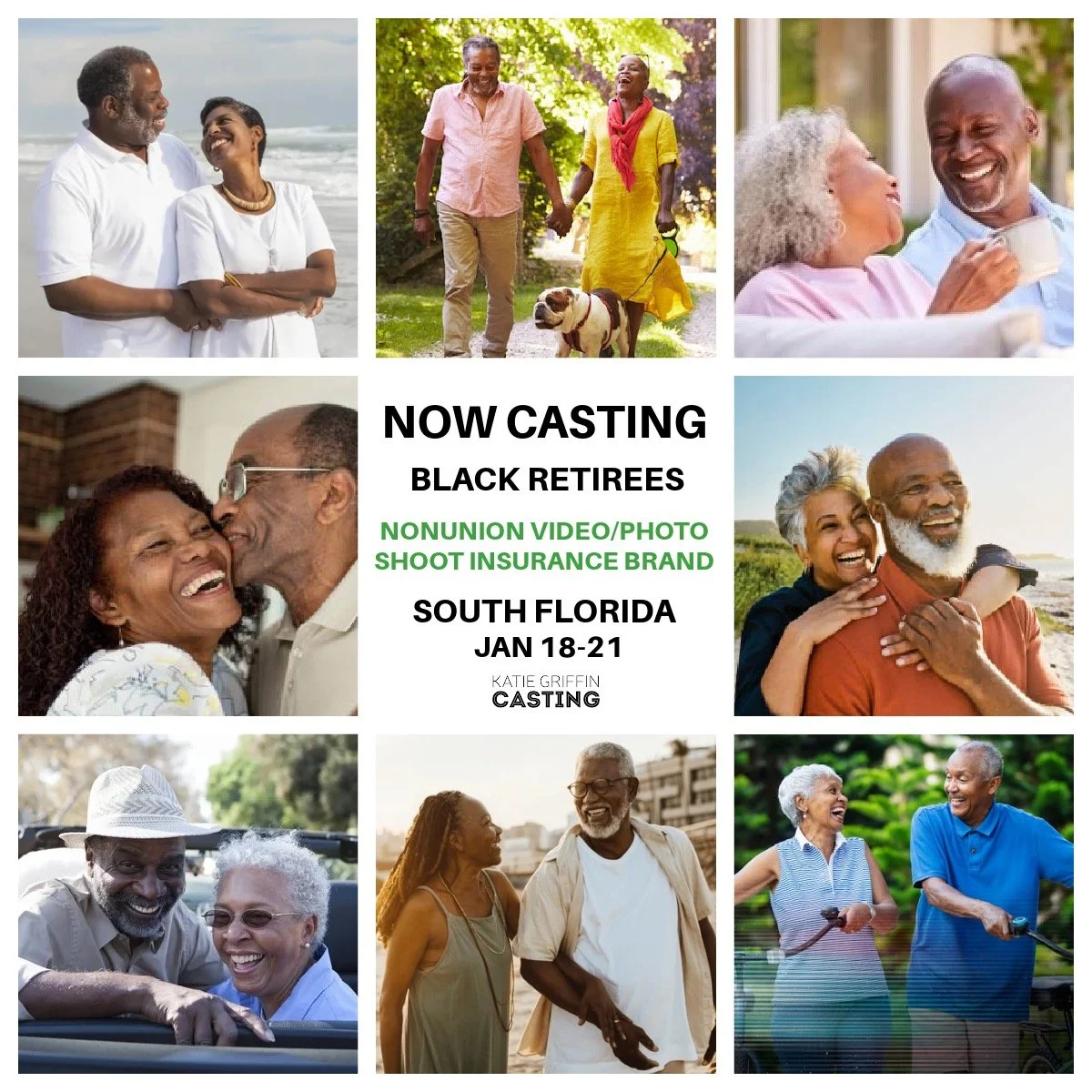NOW CASTING Black retiree couples living in South Florida for a nonunion video + photo project shooting January 18&ndash;21, 2026.

We&rsquo;re looking for Black couples who are retired or nearing retirement with a real, natural connection.

This pro