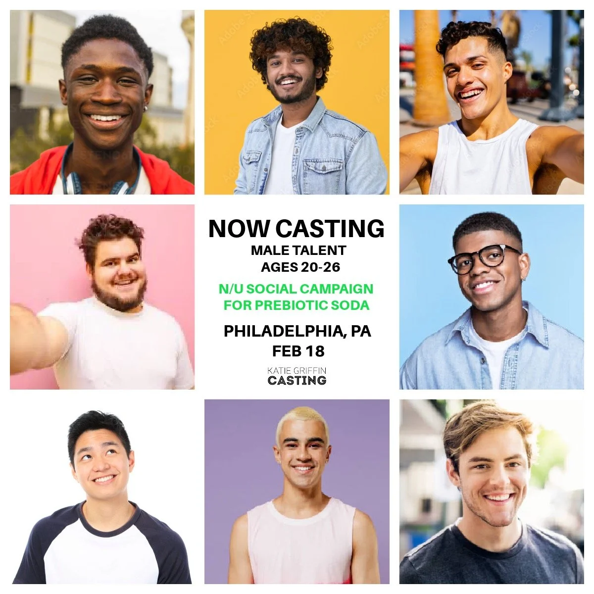 NOW CASTING MALE TALENT ages 20-26 for a nonunion social media campaign for a prebiotic soda. Talent must be very comfortable and engaging when speaking directly to camera. This shoots in Philadelphia on Feb. 18. If this is you, please DM us or tag b