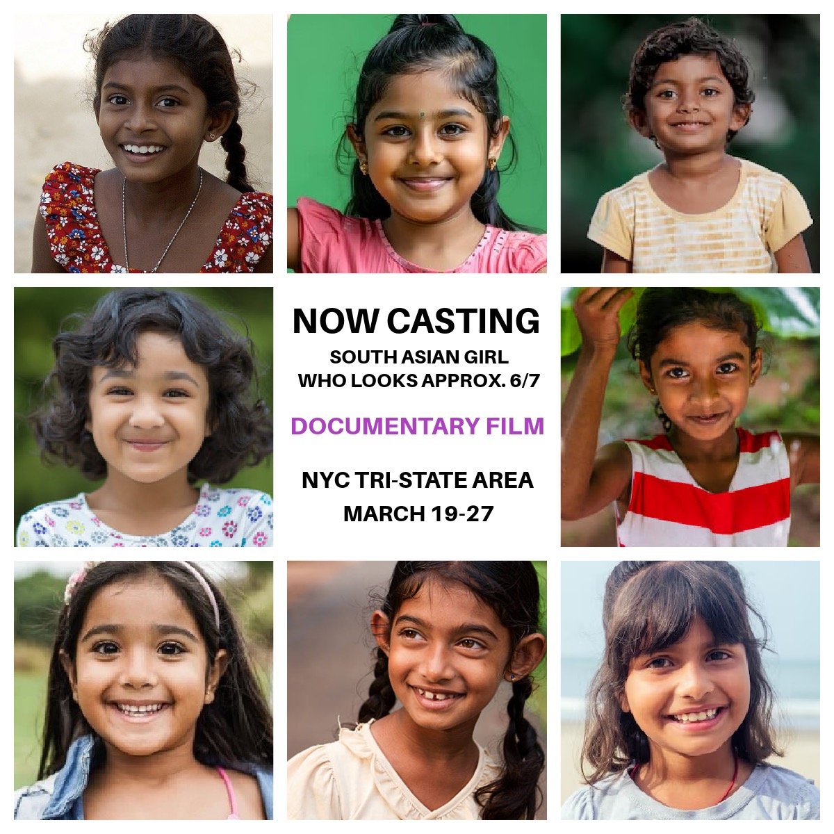Erica Hart is currently casting a role for an upcoming documentary filming in the tri-state area.

Role: South Asian girl who looks approx 6&ndash;7 years old **Must be able to swim**

Project: A documentary about Madhur Jaffrey
Shoot Window: March 1