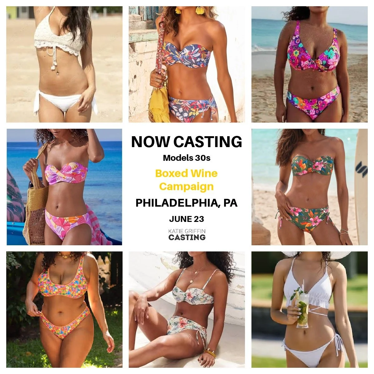 NOW CASTING Swimsuit Models for a popular boxed wine brand's web &amp; social campaign that shoots poolside in the Philadelphia area.
We're casting ethnically diverse women in their 30s who have beautifully manicured hands and feel comfortable wearin