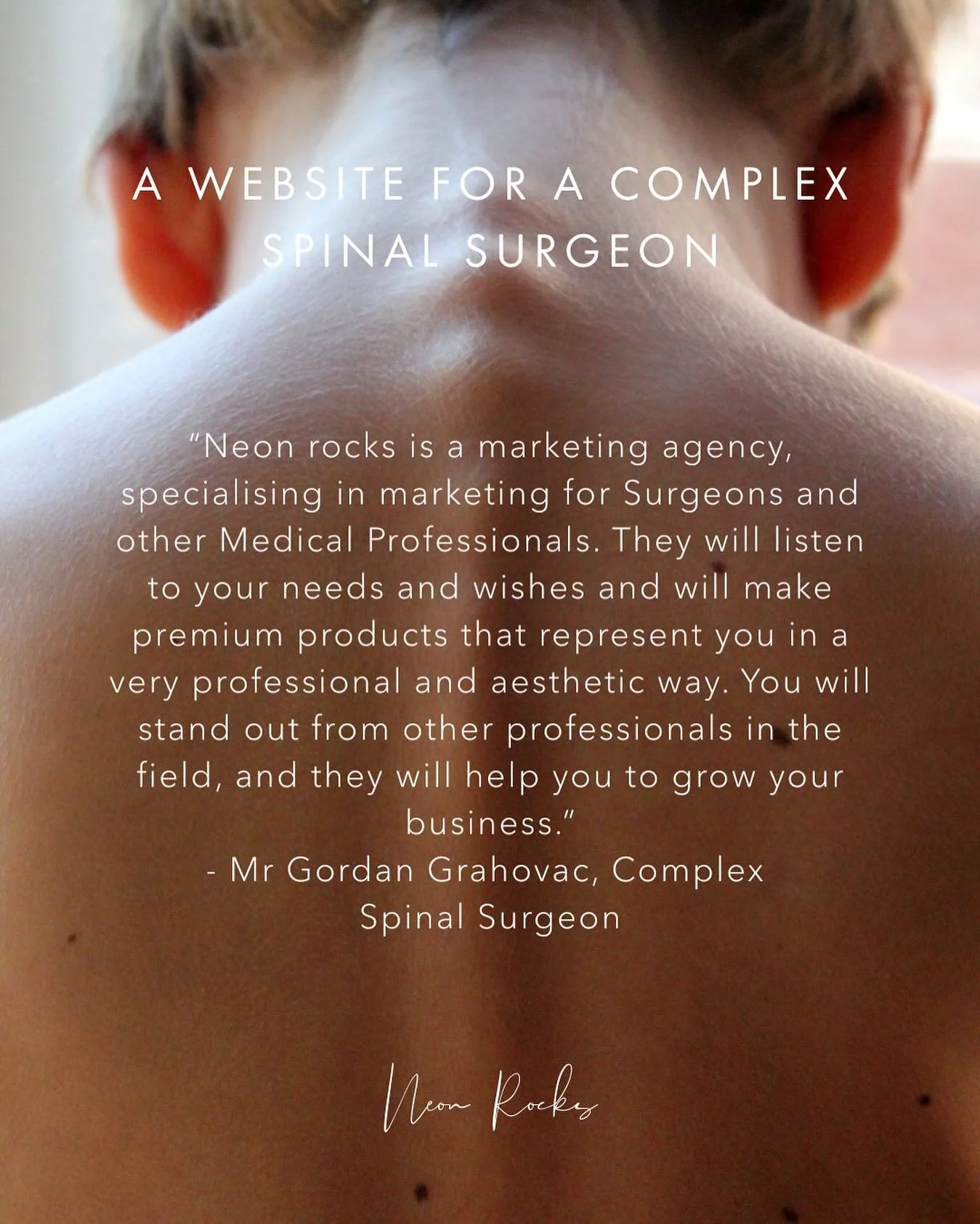 Complex spinal surgery often begins with uncertainty &ndash; patients arrive with questions, fears, and a need for reassurance.

When we partnered with @gordangrahovac , our focus was to ensure his brand and website reflected not just his expertise, 