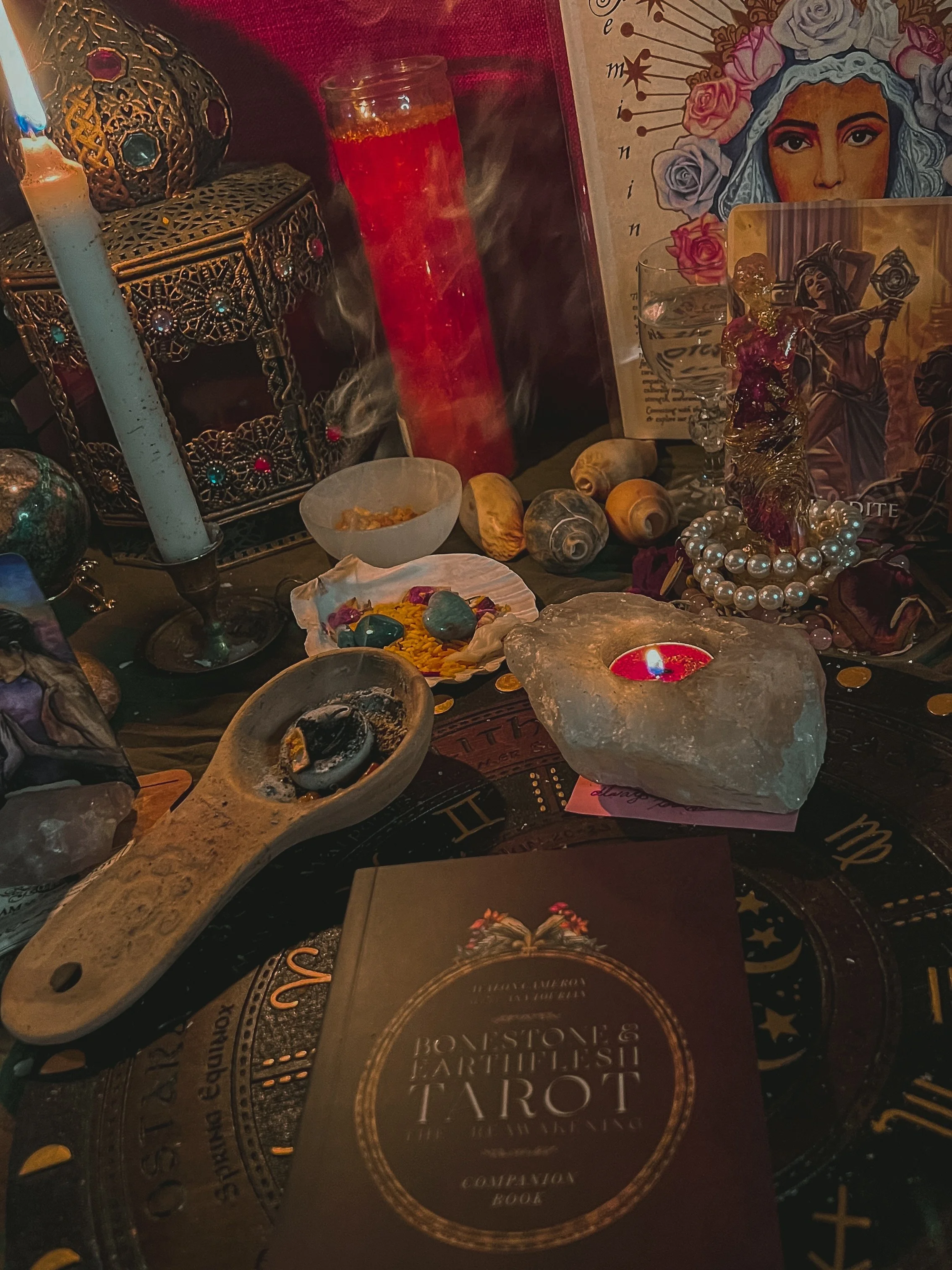 Welcome to the world of Bonestone &amp; Earthflesh, where myth and mysticism intertwine. This tarot deck is a journey through sacred landscapes and enduring narratives, where the hero, the villain, the lover, and the seer all leave their mark. Each c