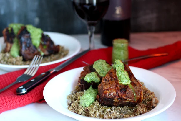American Lamb Loin Chops with Quinoa Risotto and Horseradish Chimichurri