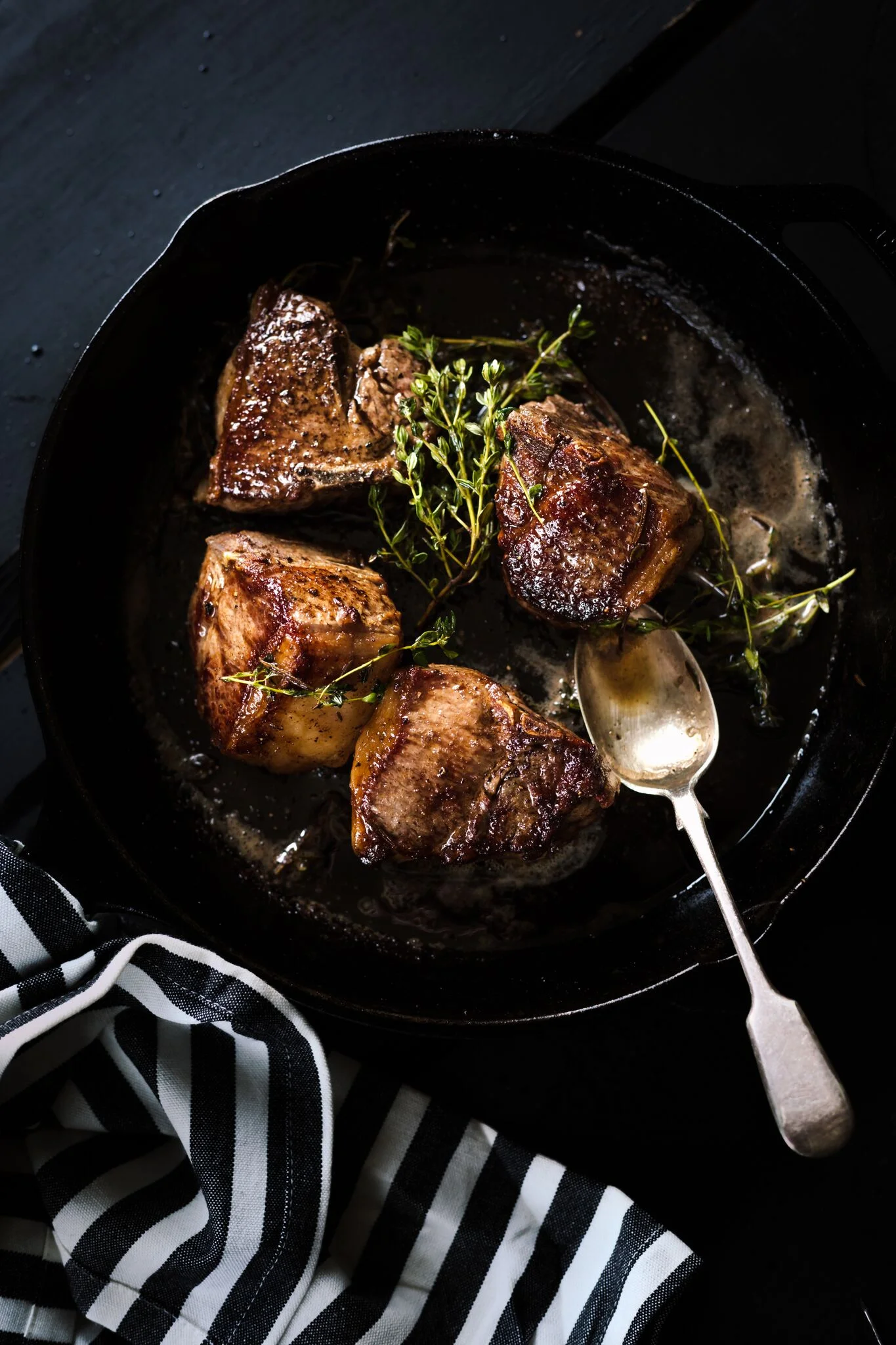 Cast Iron American Lamb Chops with Apples, Onions, and Herbs 