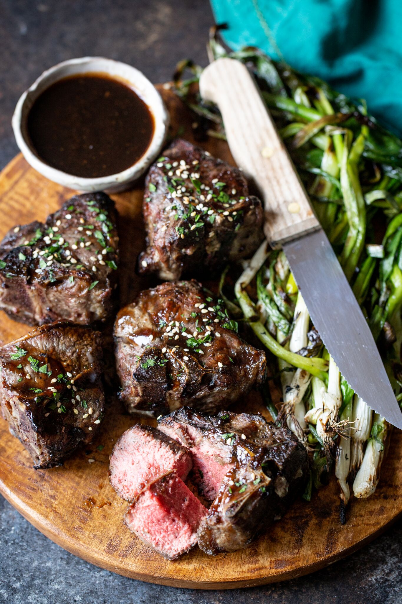 Korean American Lamb Chops with Grilled Scallions