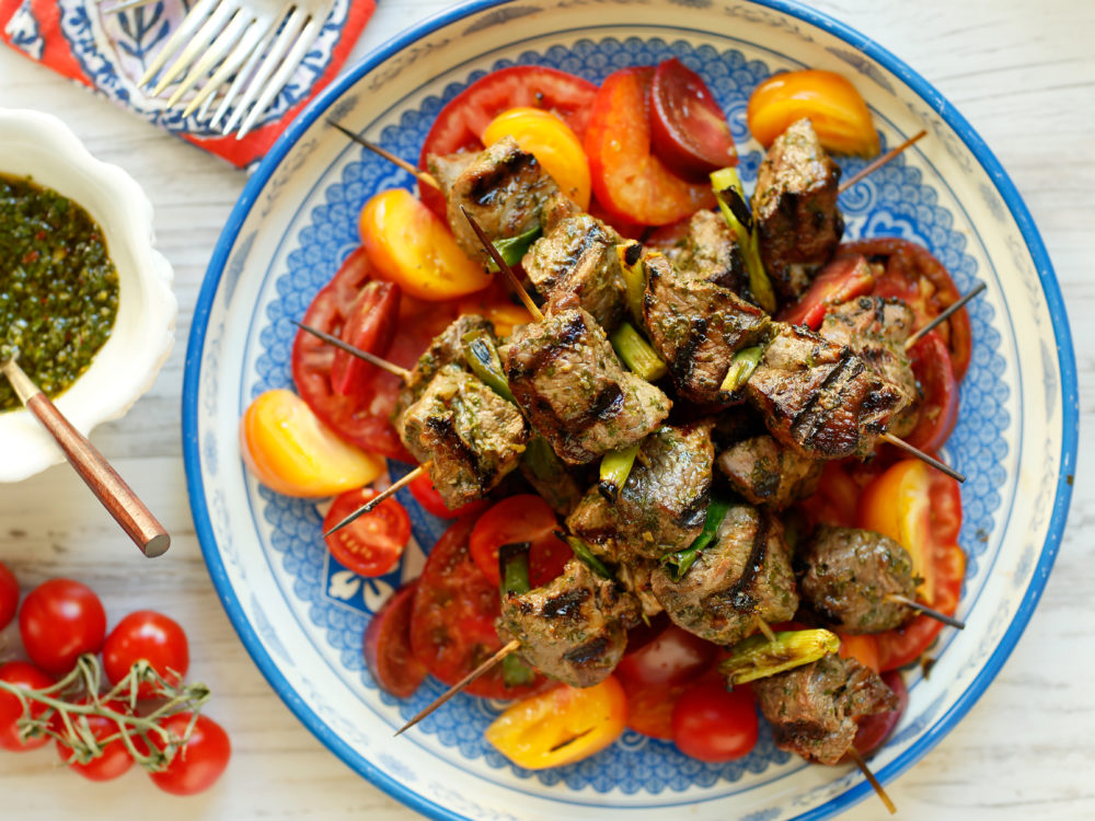 American Lamb Kebabs with Charmoula Sauce