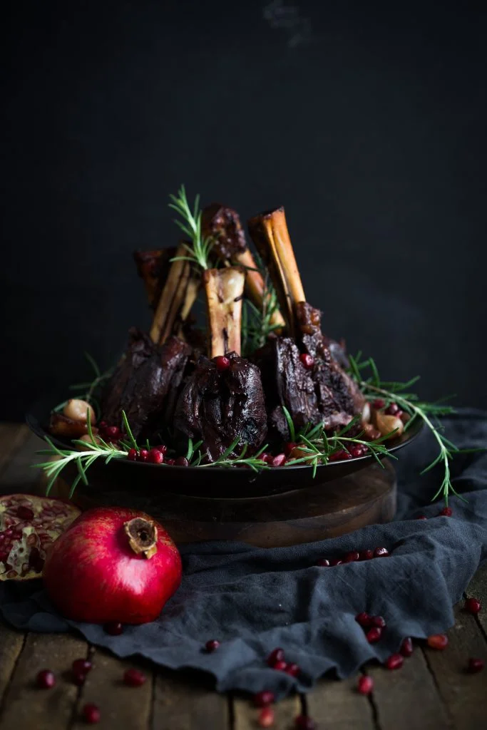 Braised American Lamb Shanks with Pomegranate and Fennel