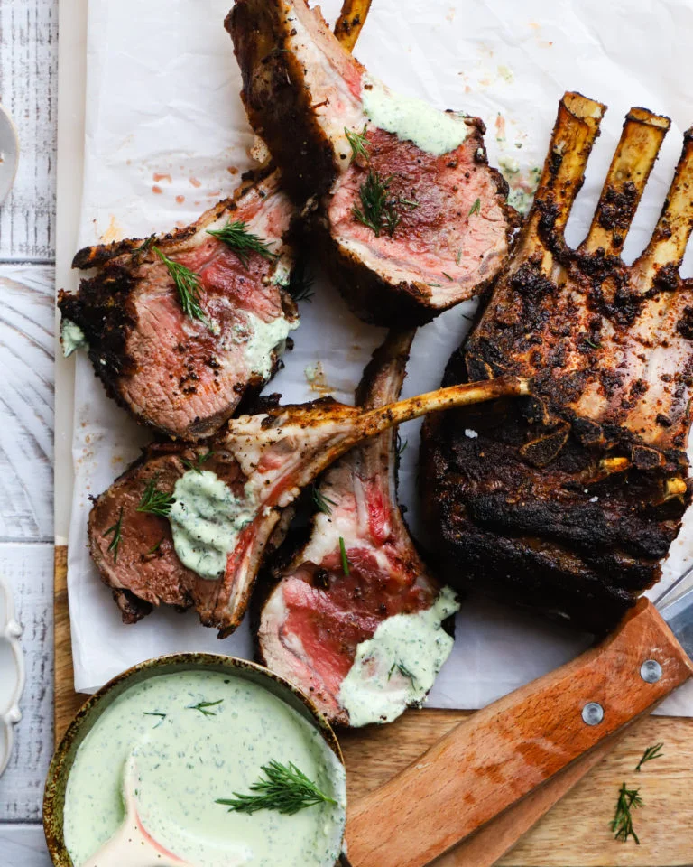 Za’atar + Sumac Rack of American Lamb with Herb Yogurt Sauce