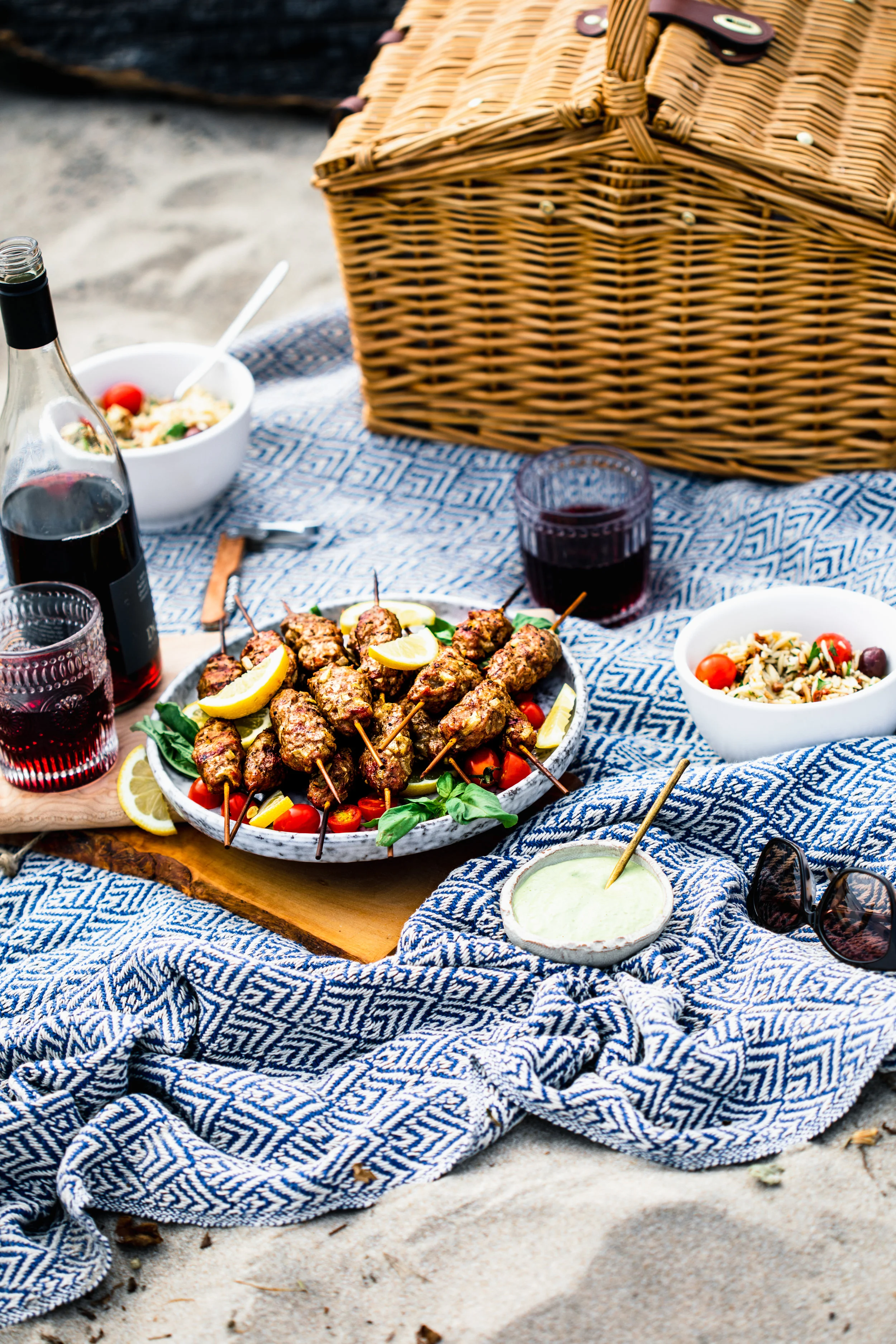 Grilled American Lamb Kebabs with Basil Tahini Sauce