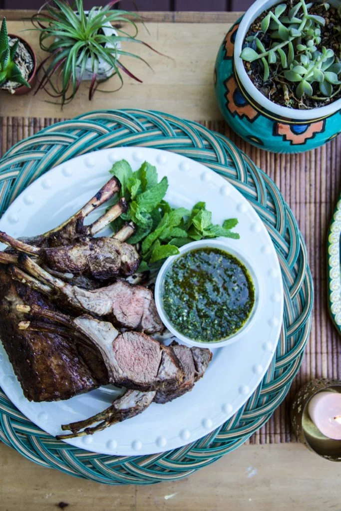 Grilled Rack of American Lamb with Mint Chimichurri