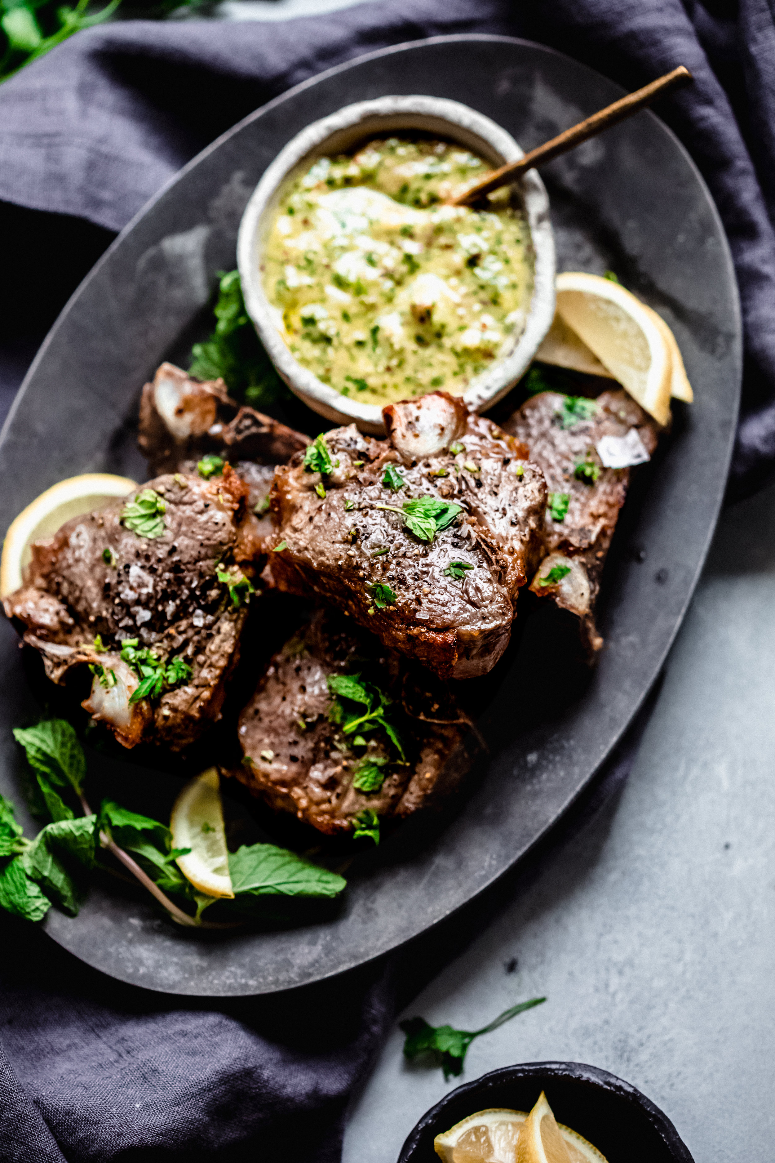 Broiled (or Grilled) American Lamb Chops with Mint Mustard Sauce