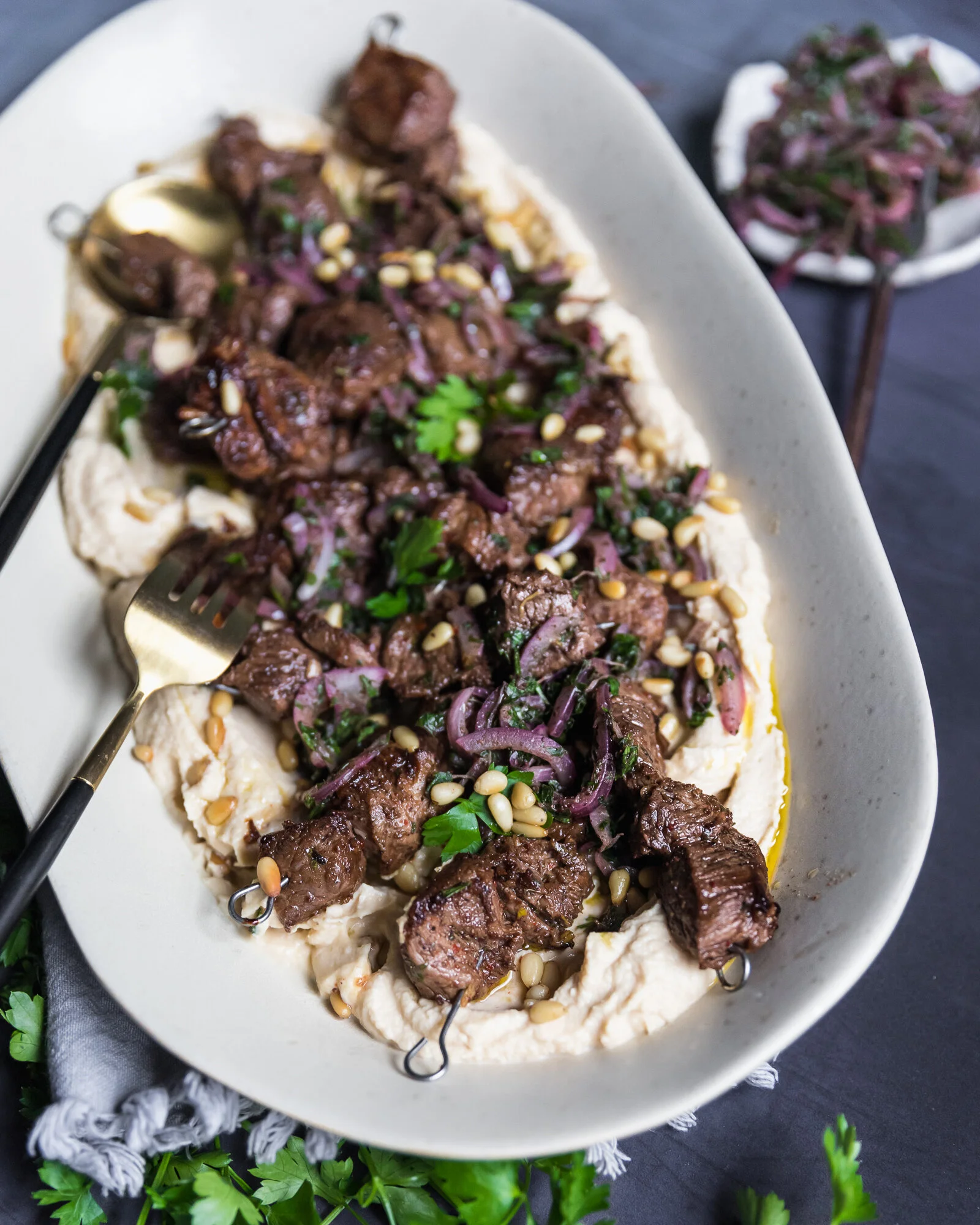 American Lamb Skewers with Hummus