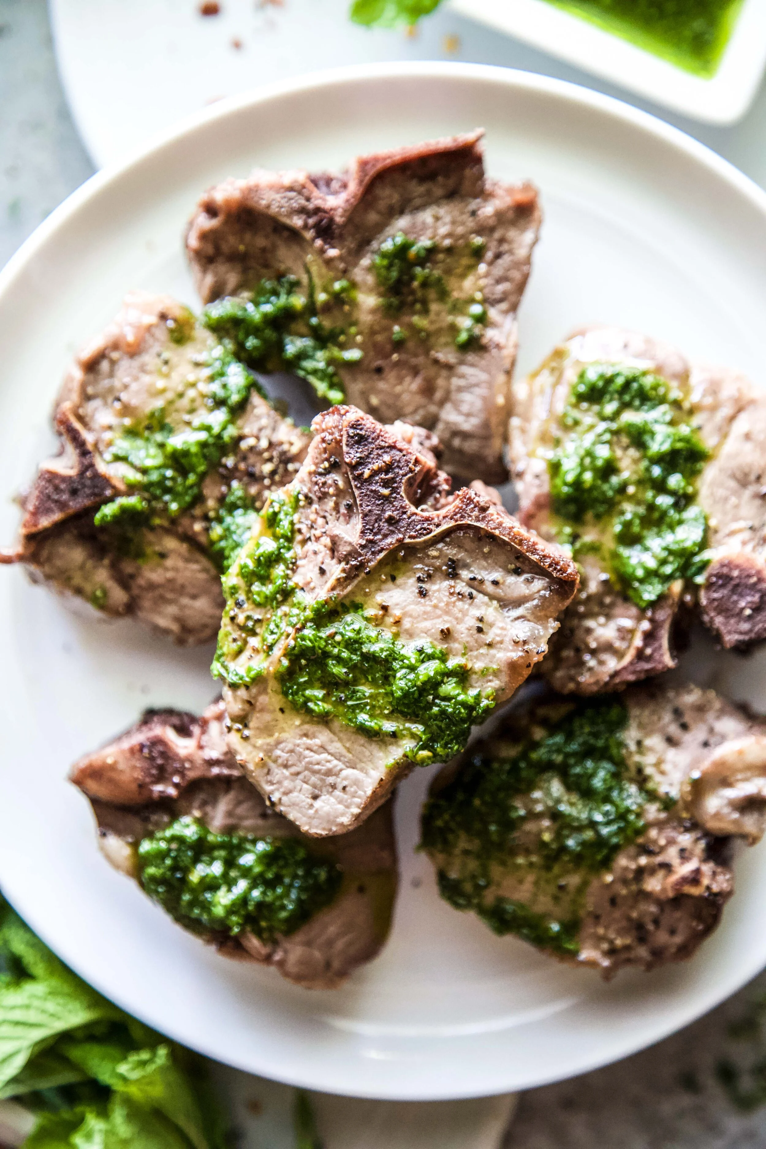 Seared American Lamb Loin Chop with Spinach Salsa Verde