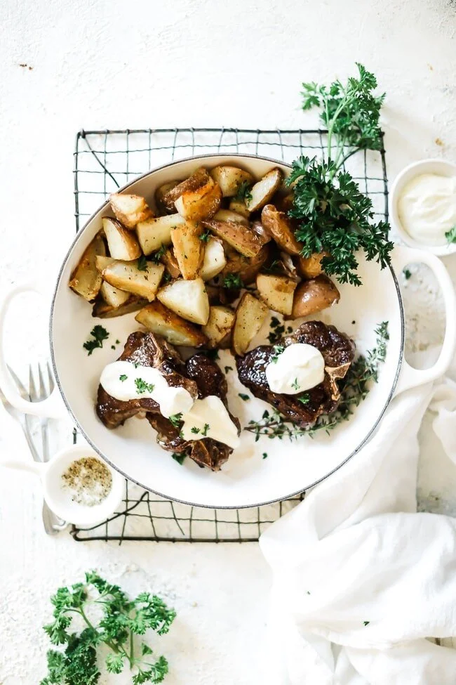 American Lamb Loin Chops with Feta Cream Sauce