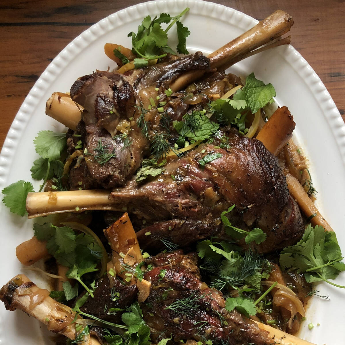 Braised American Lamb Shanks with Preserved Lemons and Herbs