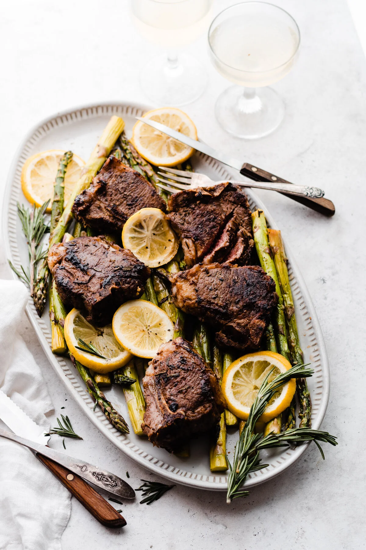 American Lamb Chops with Rosemary and Pan-Roasted Lemony Asparagus